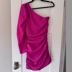 Aritzia, Wilfred, Rhapsody One-Shoulder Puff-Sleeve Mini Dress, Pink